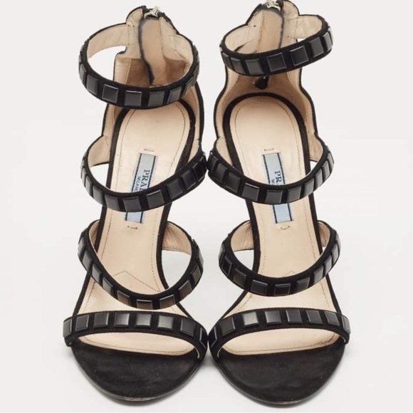 Prada Suede Studded Black Ankle Strap Sandals - Picture 4 of 5